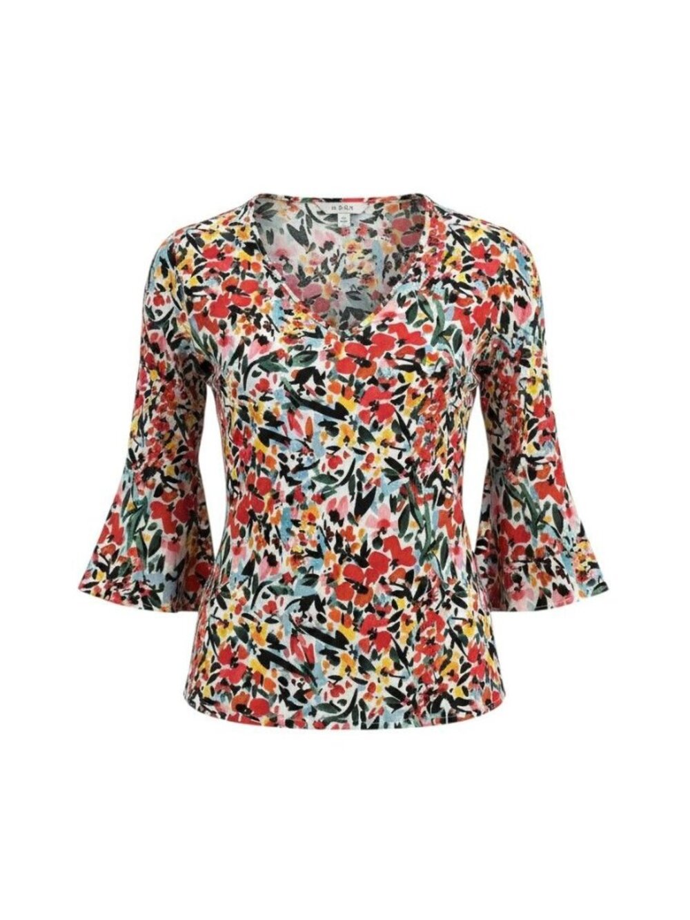 Anne Cole Womens Floral Bell Sleeve Blouse V-Neck Size 22W/24W Multicolor